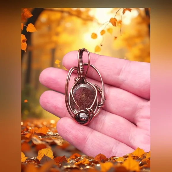 Artisan Copper Wire Wrap Pendant with Garden Qaurtz - Picture 4 of 5